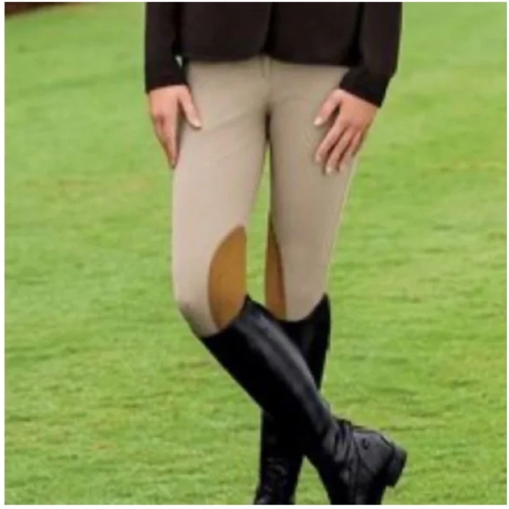 Ariat All Circuit Knee Patch Side Zip Riding Breeches Pants Beige Khaki Size 24